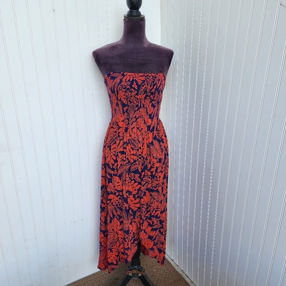 Patrons of Peace Maxi Dress Womens Navy Blue Red Floral Smocked Top Boho Wrap XS - Picture 1 of 11